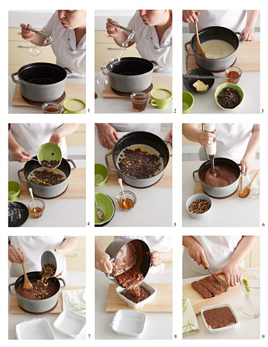 Preparing chocolate fudge with nuts