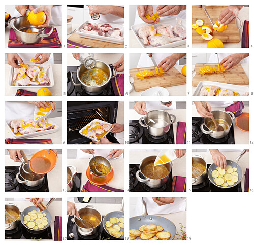 Orangenente mit Karamellsauce und Kartoffeln zubereiten