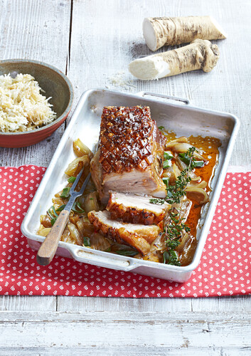 Baked pork belly (flitch) with apple horseradish