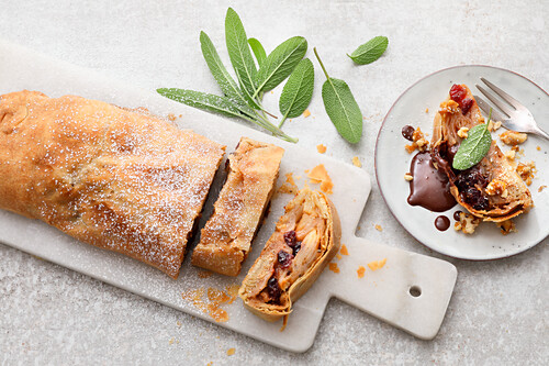 Vegan sage and pear strudel