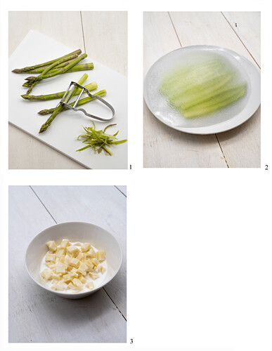 Preparing green asparagus with cheese sauce