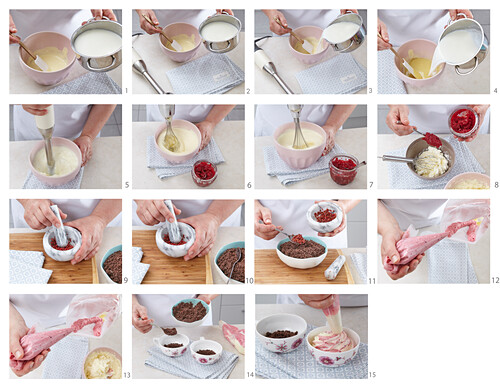 making cream with white chocolate and raspberries