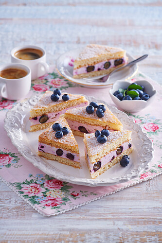 Blueberry sponge cake sandwiches