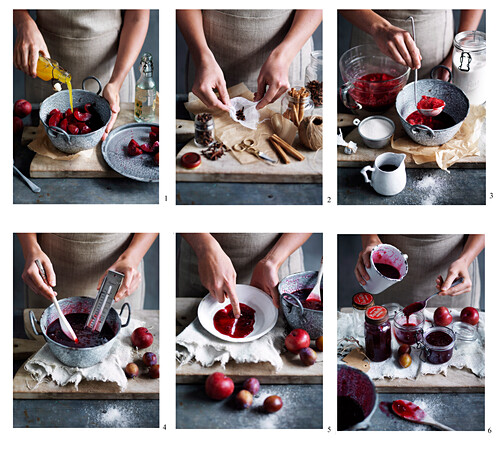 Preparing red plum jam