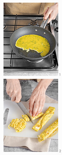 Herzhafte Omelettstreifen zubereiten (für Uova in trippa, Italien)
