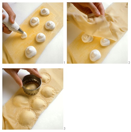Making sweet quark-filled pasta envelopes (Maultaschen)