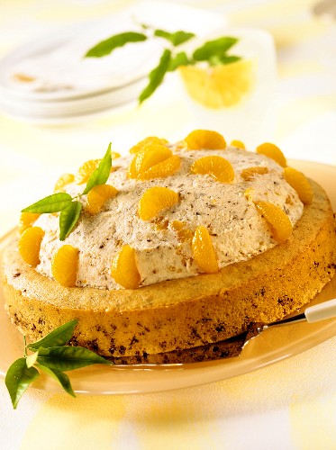 Nut cake with mandarin oranges