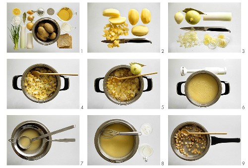 Making vichyssoise (cold potato and leek soup)
