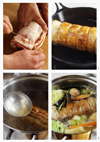 Making pot-au-feu with belly pork
