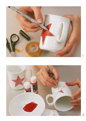 Painting a red star on a cup