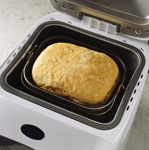 Freshly-baked bread in bread machine