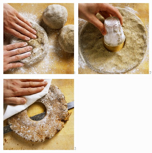 Making Finnish hole- or ring bread (bread ring)