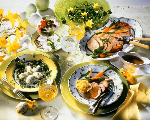 Easter menu: trout mousse, tarragon roast veal, fruit salad