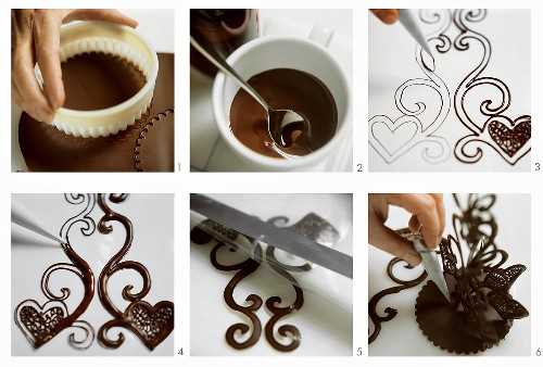 Making chocolate decoration for cakes and gateaux