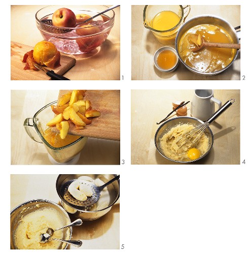 Making cold peach soup with semolina dumplings