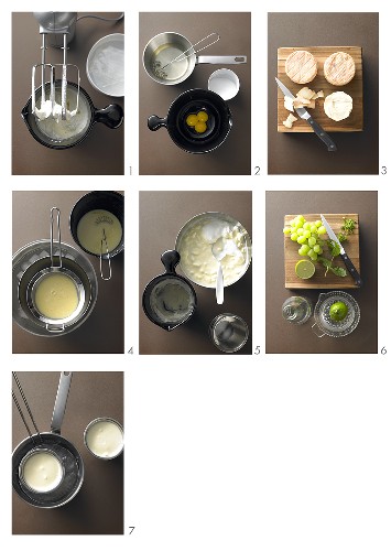 Bayrisch Crème vom Munsterkäse mit weißem Minz-Traubensalat zubereiten