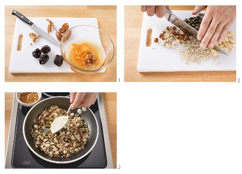 Making dried muesli with toasted nuts