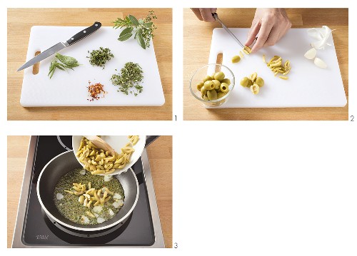 Kräuter-Oliven-Öl für Nudeln zubereiten