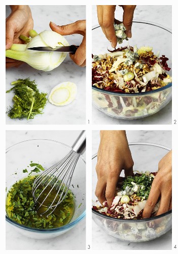 Fenchel-Radicchio-Salat mit Gorgonzola & Walnüssen zubereiten