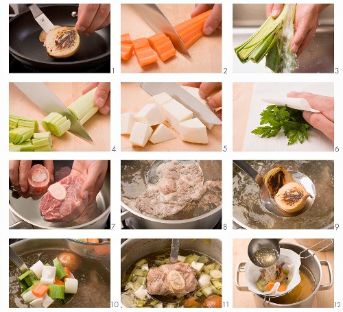 Beef broth being prepared