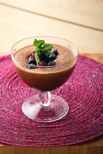 Chocolate mousse garnished with berries