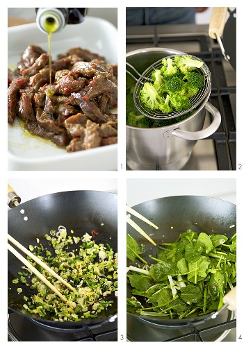 Rindfleisch mit Gemüse aus dem Wok zubereiten