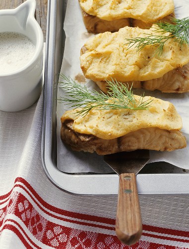 Catfish with potato crust and beer sauce