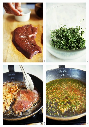 Preparing calf's liver with parsley