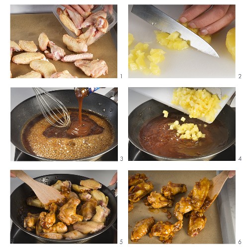 Making baked chicken wings with pineapple sauce
