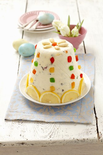 Paskha (quark dessert, Poland) with candied fruits for Easter