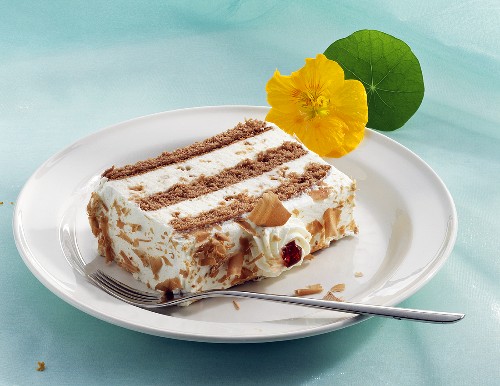 A piece of yoghurt cake made with amaretti