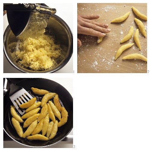 Making finger noodles (potato noodles)
