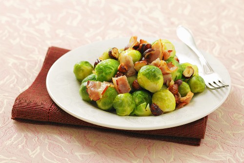 Brussels sprouts with bacon and hazelnuts