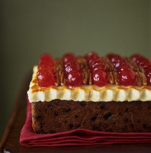 Christmas cake with marzipan and glacé cherries