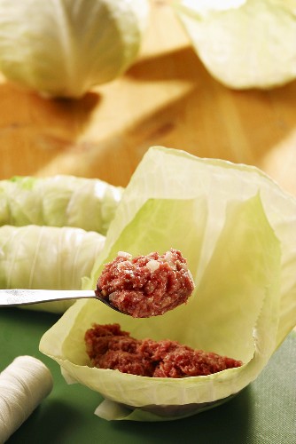 Cabbage wraps being prepared