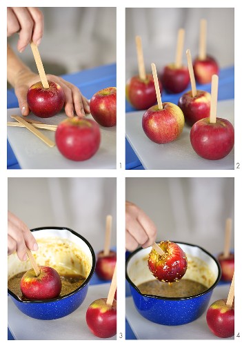 Toffee apples being made
