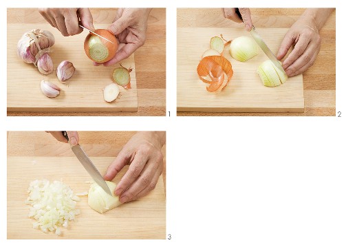 Peeling and dicing an onion