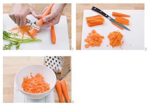 Peeling, chopping, slicing and grating carrots