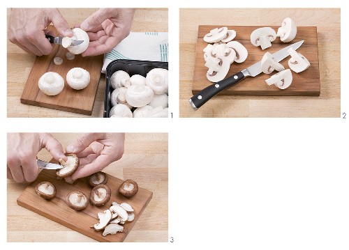 Cleaning button mushrooms and shiitake mushrooms