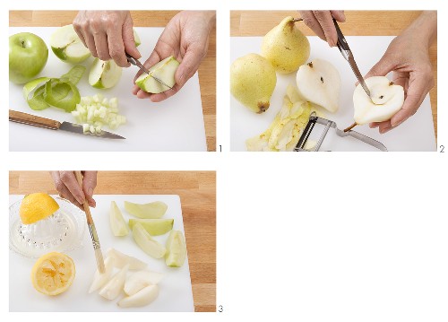 Peeling and chopping or slicing apples and pears