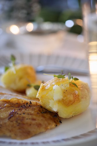 Turkey with roast potatoes for Christmas dinner