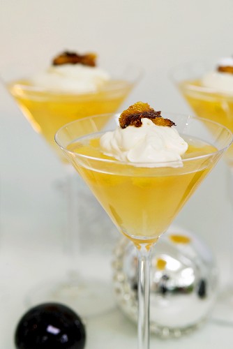 Orange jelly with whipped cream
