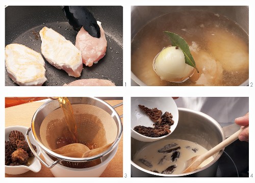 Pochierte Hähnchenbrust mit Morcheln in Zitronensauce zubereiten
