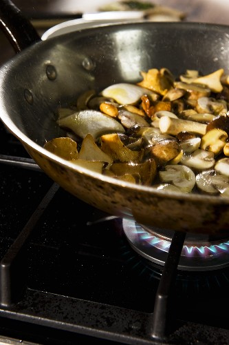 Mushrooms being fried