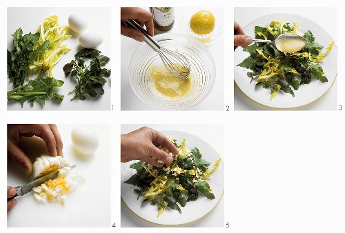 Making dandelion and watercress salad