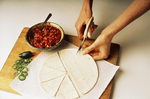 Cutting Tortilla Shell For a Tortilla Pizza