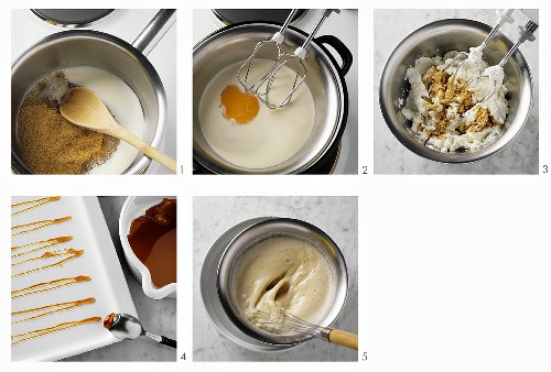 Preparing caramel ice cream with mocha cream