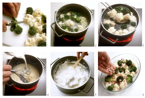 Making broccoli and cauliflower bake