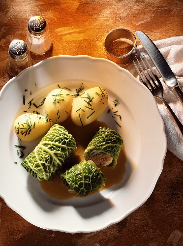 Stuffed Cabbage with Boiled Potatoes