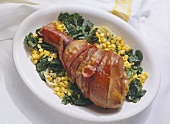 Chicken Legs with Bacon; Corn and Spinach
